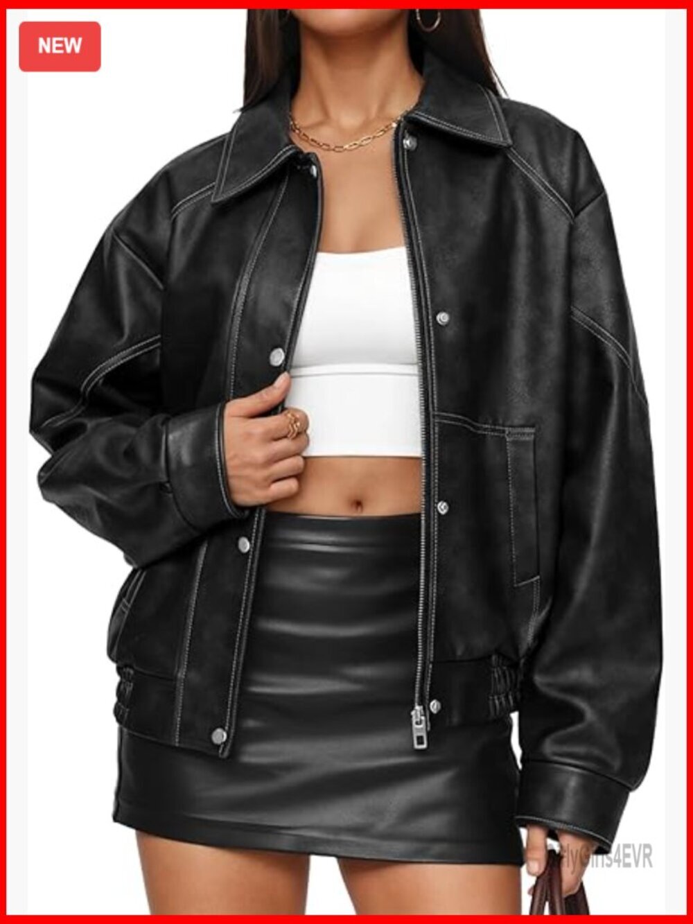 Oversized Faux Leather Motorcycle Bomber Jacket Women's Fall Winter Coat